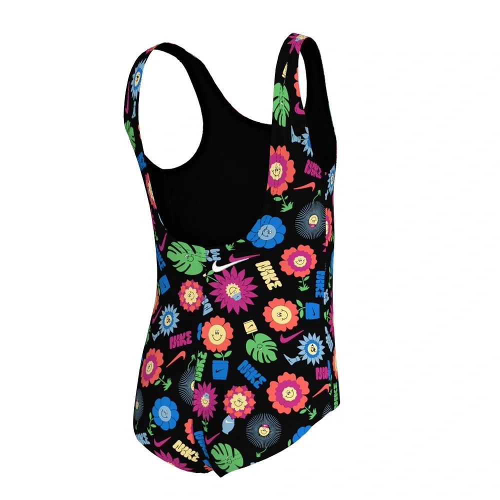 NIKE Girls One Piece U-Back Swimsuit Nike Logo Garden Party Sizes 5, 6 NWT